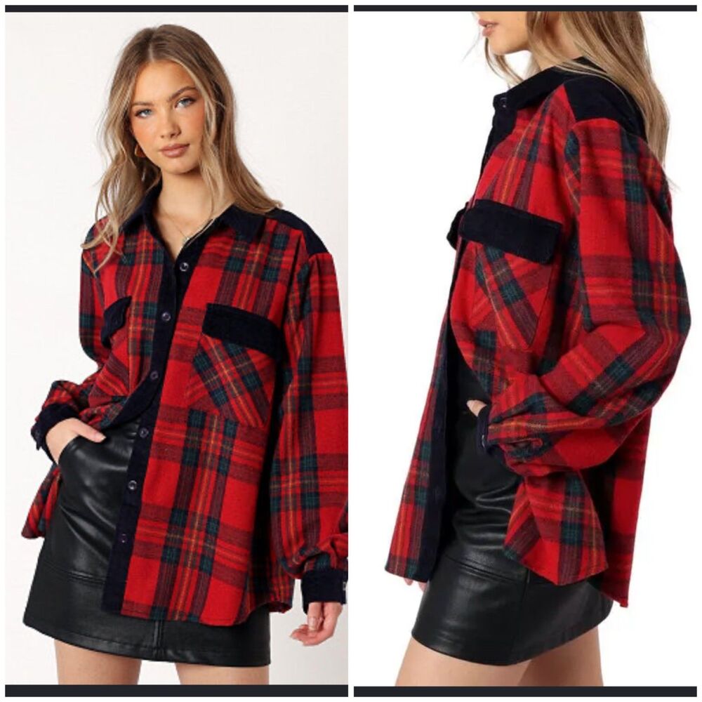 Petal and Pup Lucille plaid shacket corduroy holiday sz Medium FLAW